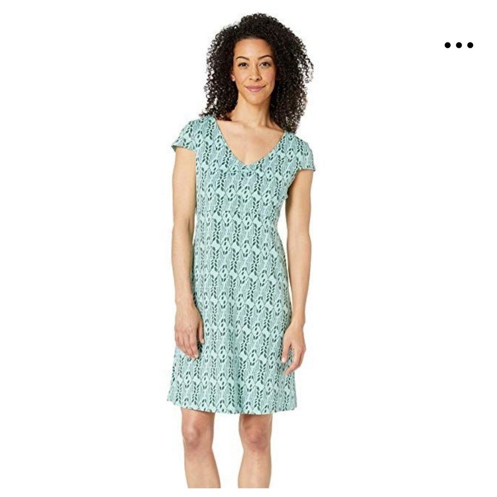 Toad & Co Rosemarie Dress Large Organic Cotton Blend V-Neck Green‎ Indie Granola